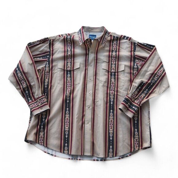 Wrangler Brushpopper Vintage Aztec Pearl Snap Long Sleeve Western Shirt Men 2XL - Picture 1 of 9